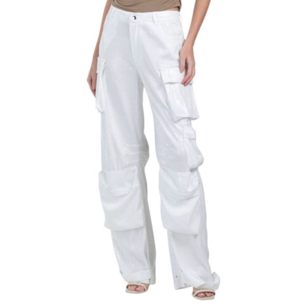 Steve Madden White Wide-Leg Cargo Pants